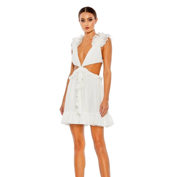 Mac Duggal white mini dress ruffle cutout size 4 NWT - Picture 1 of 4